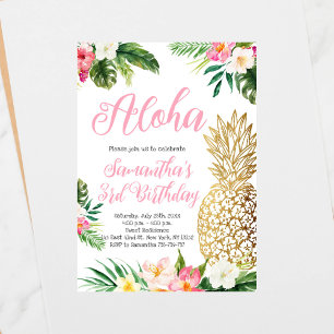 Aloha Birthday Luau Hawaiian Gold Ananas Einladung