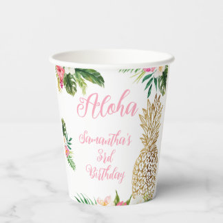 Aloha Birthday Luau Hawaiian Gold Ananas Pappbecher