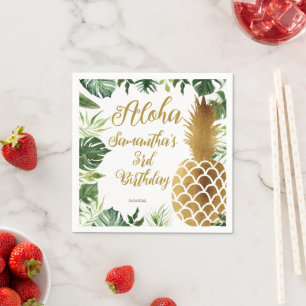 Aloha Birthday Luau Hawaiian Gold Ananas Serviette