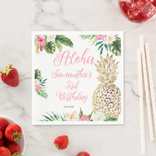 Aloha Birthday Luau Hawaiian Gold Ananas Serviette