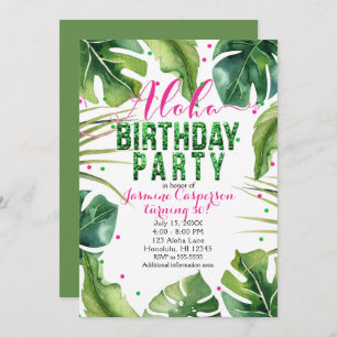 ALOHA BIRTHDAY PARTY Tropical Blätter Pink Green Einladung