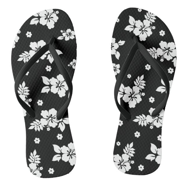 Aloha Black Classic Hawaiian Seamless Pattern Flip Flops (Fußbett)