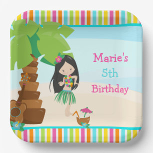 Aloha Black Hair Girl Party Pappteller