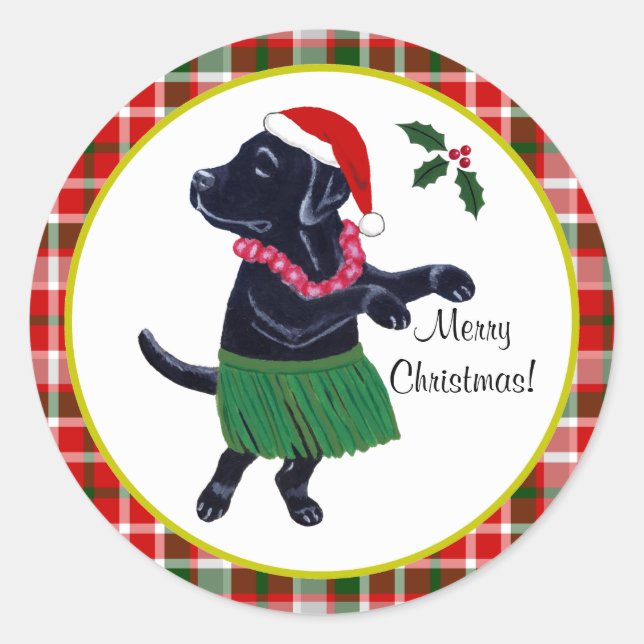 Aloha Black Labrador Christmas Weihnachtsmannmütze Runder Aufkleber (Vorderseite)