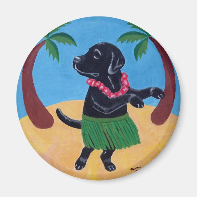 Aloha Black Labrador Magnet (Vorne)