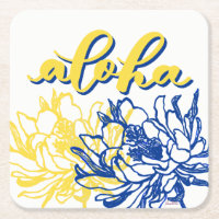 Aloha blaue gelbe Säulenkaktus-Blumen-Untersetzer