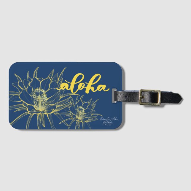 Aloha blaue gelbe Säulenkaktus-Gepäckanhänger Gepäckanhänger (Vorderseite (Horizontal))