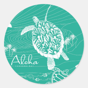 Aloha blaue Hawaii-Schildkröte Runder Aufkleber