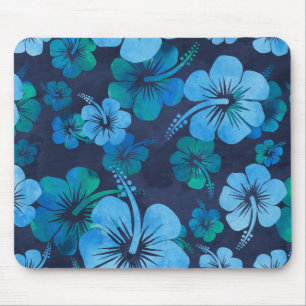 Aloha Blue Hawaiian Hibiskus Floral Print Mousepad