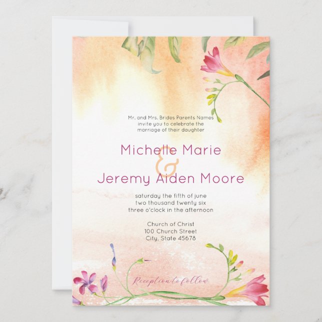 Aloha Boho Freesia Pink Pop Einladung (Vorderseite)