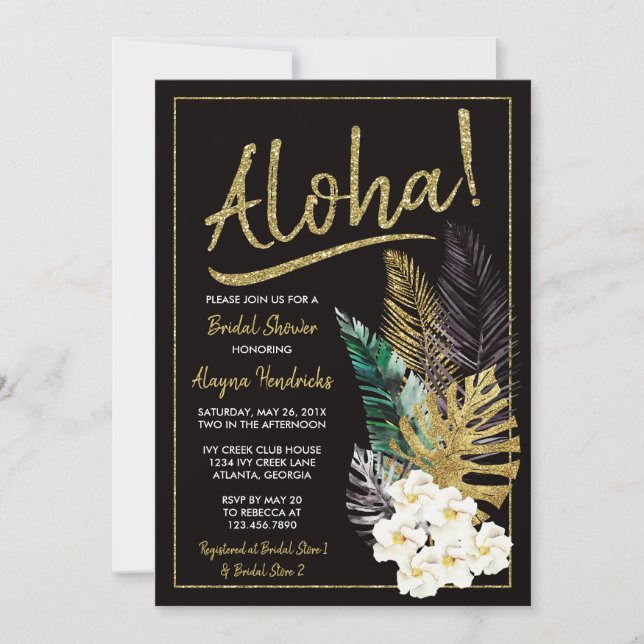 Aloha Bridal Dusche Einladung, Imitate Gold Einladung (Vorderseite)