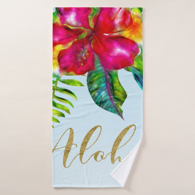 Aloha Bright Electric Pop Tropical Floral Badhandtuch Set (Badehandtuch)