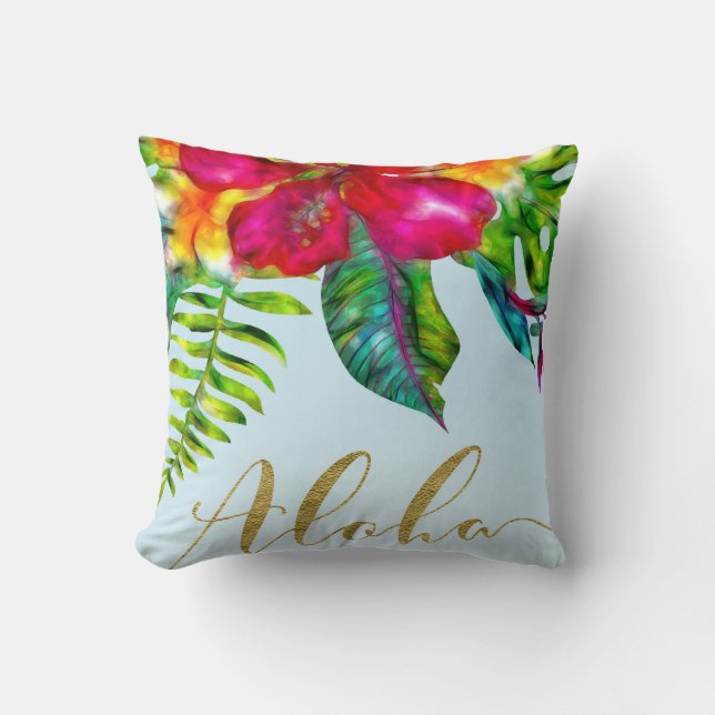 Aloha Bright Electric Pop Tropical Floral Kissen (Vorderseite)