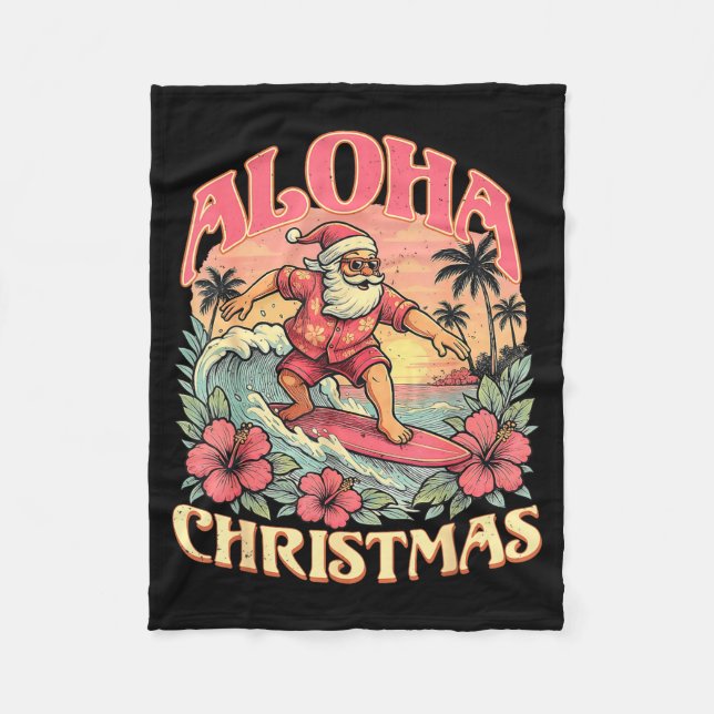Aloha Christmas Santa Claus Surfing Hawaiian Mele  Fleecedecke (Vorderseite)