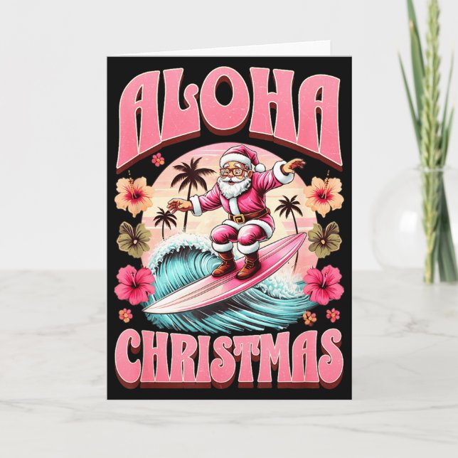 Aloha Christmas Santa Claus Surfing Hawaiian Mele  Karte (Vorderseite)