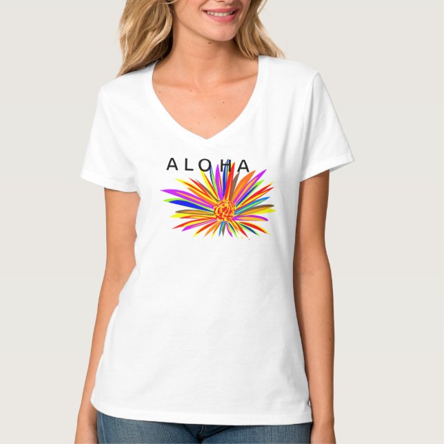 Aloha Colorful Tropical Blume T-Shirt (Vorderseite)