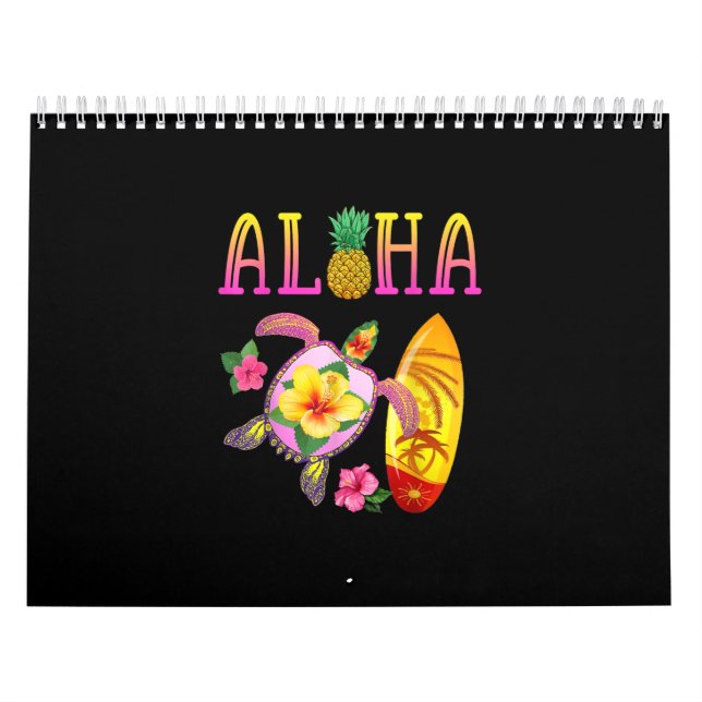 Aloha Cool Kawaii Turtle Surfboard Hawaii Kalender (Titelbild)