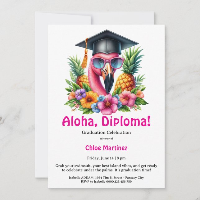 Aloha Diploma Tropical Graduation Pool Party  Einladung (Vorderseite)