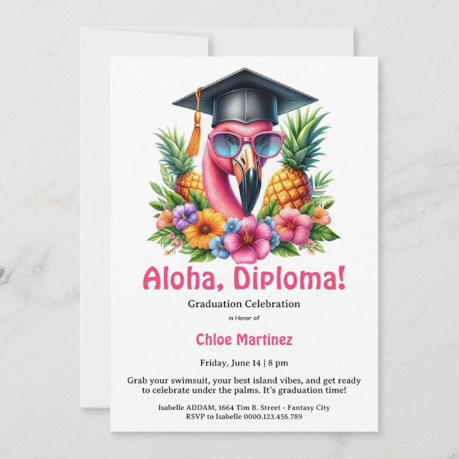 Aloha Diploma Tropical Graduation Pool Party  Einladung (Vorderseite)