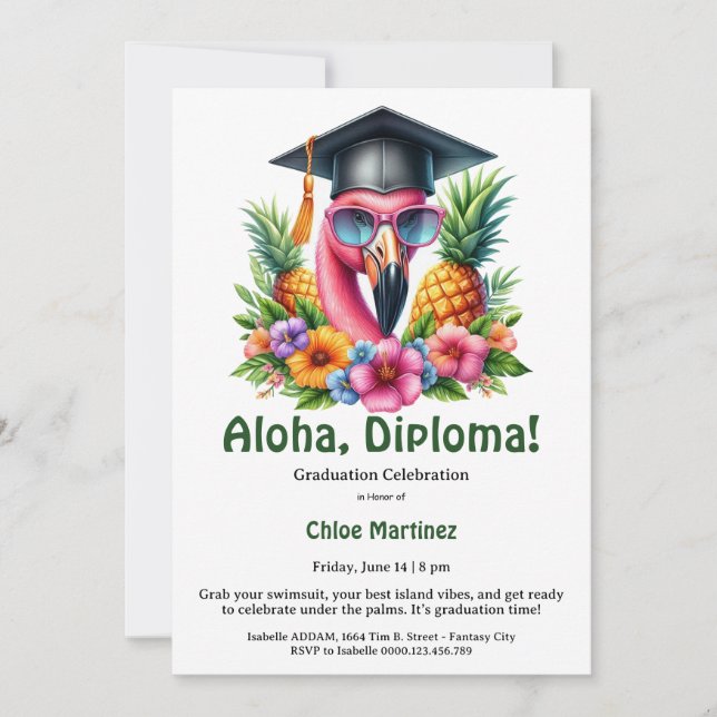 Aloha Diploma Tropical Graduation Pool Party  Einladung (Vorderseite)