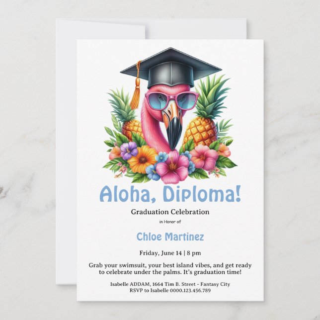 Aloha Diploma Tropical Graduation Pool Party  Einladung (Vorderseite)
