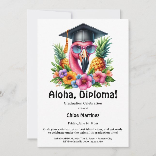 Aloha Diploma Tropical Graduation Pool Party  Einladung (Vorderseite)