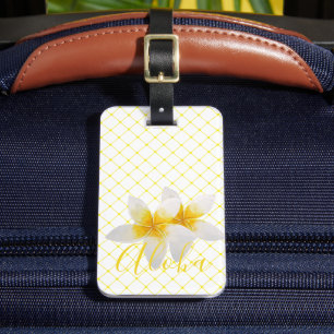 Aloha   Elegante tropische Blume & Gelbe Trellis Gepäckanhänger