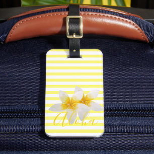Aloha   Elegante tropische Blume und gelbe Streife Gepäckanhänger