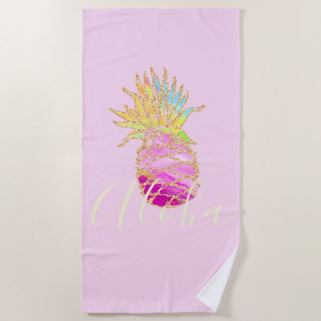 Aloha | Elegantes tropisches Ananas Strandtuch (Vorderseite)