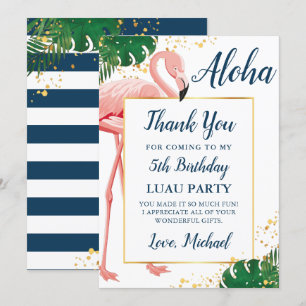 Aloha Flamingo Blau Goldtropischer Geburtstag Dankeskarte