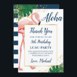 Aloha Flamingo Blue Gold Tropical Birthday Dankeskarte<br><div class="desc">Aloha Flamingo Blue Gold Tropical Geburtstag Danke Karte</div>