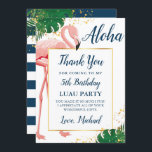 Aloha Flamingo Blue Gold Tropical Birthday Dankeskarte<br><div class="desc">Aloha Flamingo Blue Gold Tropical Geburtstag Danke Karte</div>