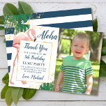 Aloha Flamingo Blue Gold Tropical Birthday Foto Dankeskarte<br><div class="desc">Aloha Flamingo Blue Gold Tropical Birthday Foto Danke Karte</div>