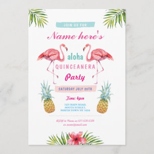 Aloha Flamingo Quinceanera Geburtstagsparty Einlad Einladung