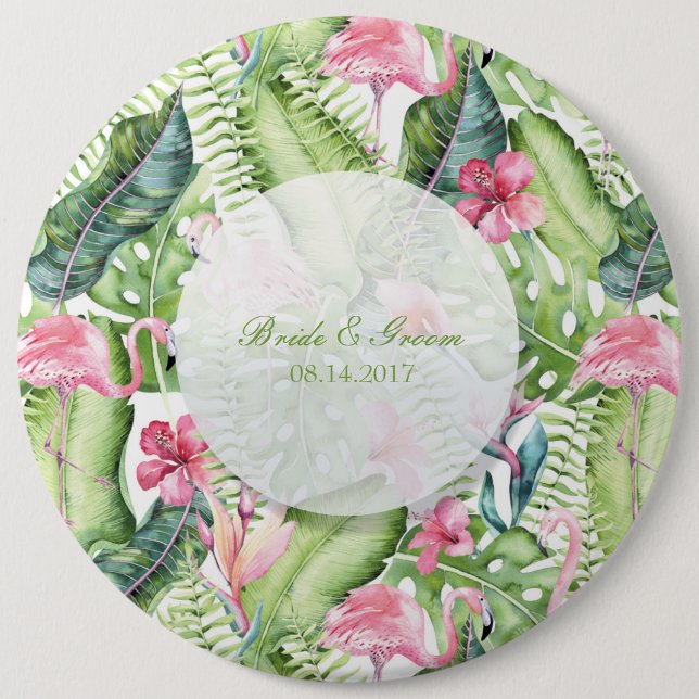 Aloha Flamingo Tropical Beach Wedding Button (Vorderseite)