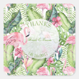 Aloha Flamingo Tropical Beach Wedding Danke Quadratischer Aufkleber
