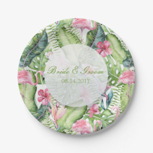 Aloha Flamingo Tropical Beach Wedding Pappteller