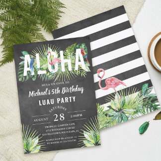 Aloha Flamingo Tropical Birds Black Luau Birthday Einladung