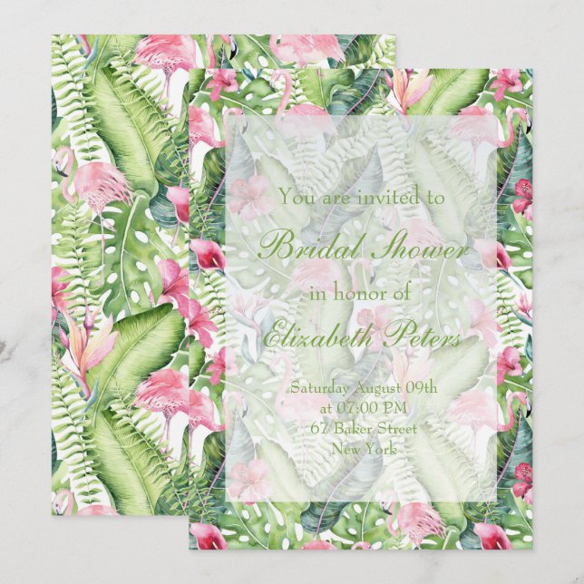 Aloha Flamingo Tropical Wedding Brautparty Einladung (Vorne/Hinten)