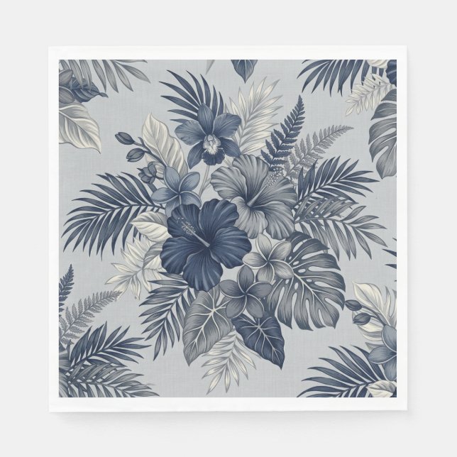 Aloha Floral Blüte Blau & Grau Serviette (Vorderseite)