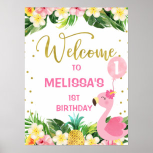 Aloha Floral Foliage Flamingo 1. Geburtstag Willko Poster