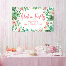 Aloha Forty Tropical Luau Birthday Banner