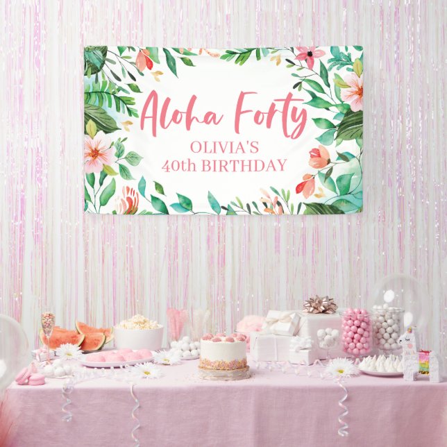 Aloha Forty Tropical Luau Birthday Banner (Party)