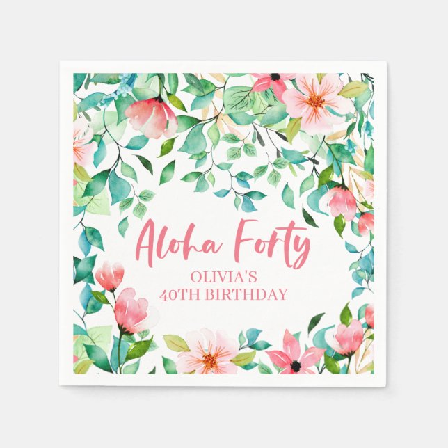 Aloha Forty Tropical Luau Birthday Napkins Serviette (Vorderseite)