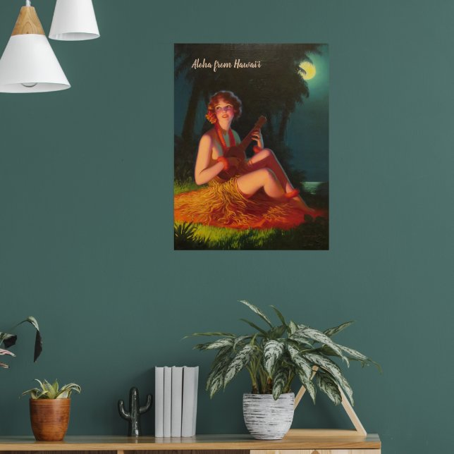 Aloha Girl mit Ukulele (Text anpassbar) Poster (Wohnzimmer 1)