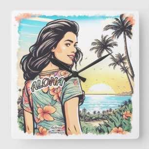 Aloha Girl Quadratische Wanduhr