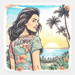 Aloha Girl Quadratischer Aufkleber
