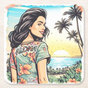 Aloha Girl Rechteckiger Pappuntersetzer