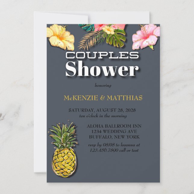 Aloha Glitzer Couples Dusche Einladung (Vorderseite)