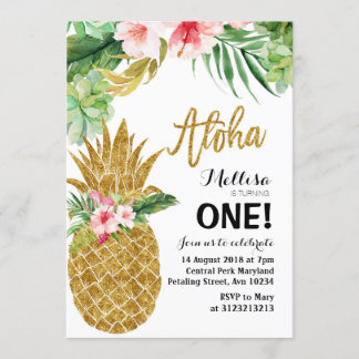 Aloha Gold Ananas Einladung zum ersten Geburtstag